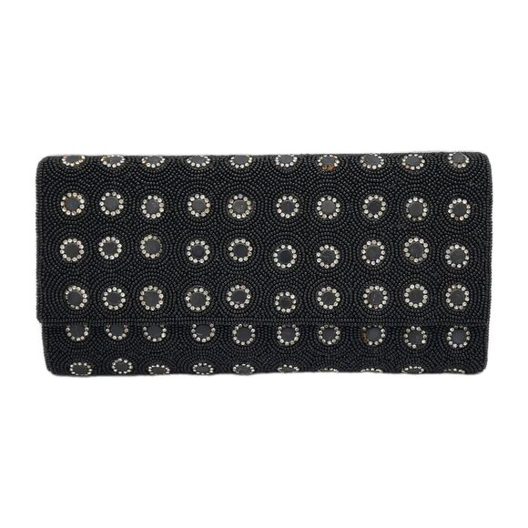 Deepa Gurnani Pattern Handmade Bead/Crystal Evening Bag Clutch Black NEW FLAWS - Picture 3 of 15